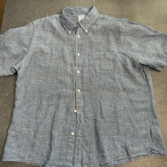 Brooks Brothers Regent Fit 100% Linen Gingham Shirt – Navy & White – Size XXL - Picture 3 of 12